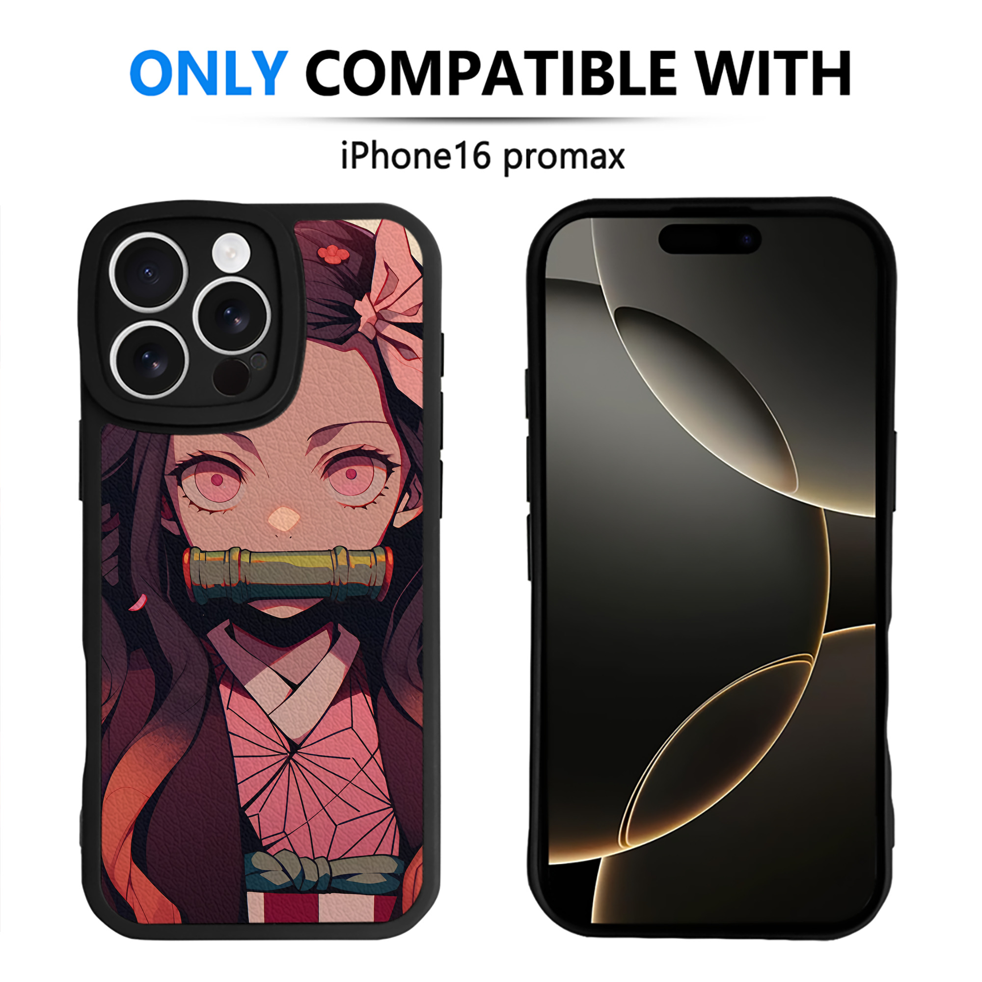（画像用） 鬼滅の刃（きめつのやいば）竈門 禰󠄀豆子／かまど ねずこ Kamado Nezuko 【iPhone 16シリーズ対応】シリコンスマホケース（レザー調） 材質：シリコン